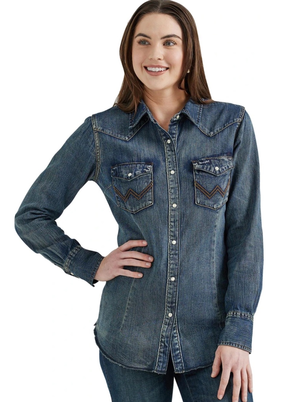 WRANGLER Western Snap Denim Work Shirt Size Large